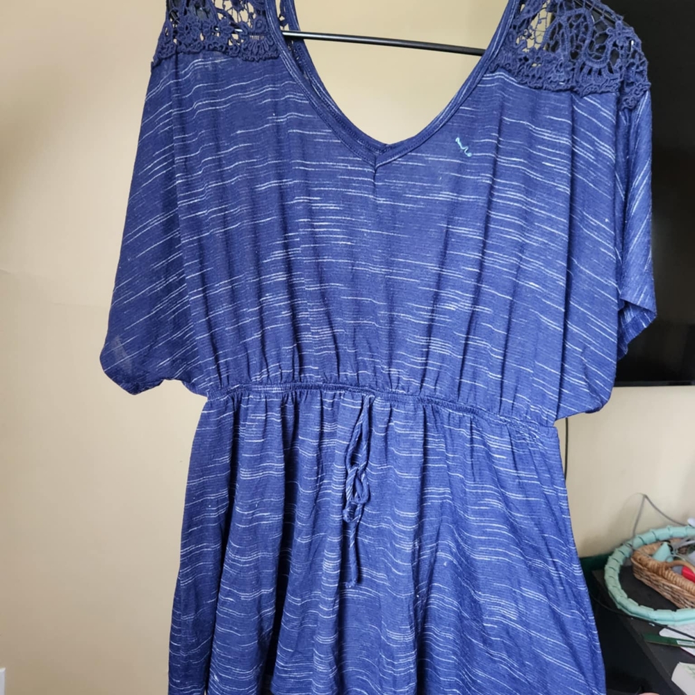 Faded Glory Blue Relaxed Tie Front Blouse